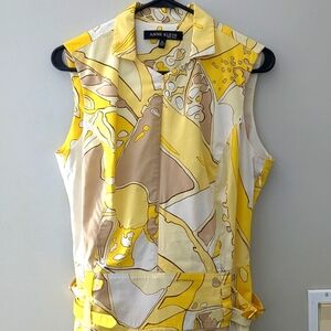Anne Klein Yellow and Cream Abstract Dress